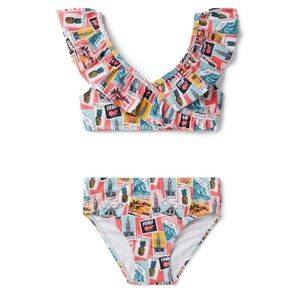 Janie and Jack Postcard Ruffle Swimsuit Two Piece, Size 7